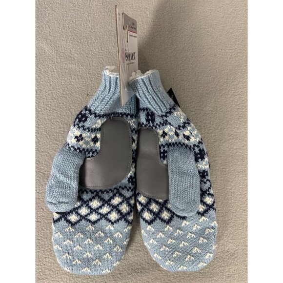 Isotoner Signature Womens Nordic Fair Isle Water Repellent Knit Mittens Blue NWT - Picture 2 of 7